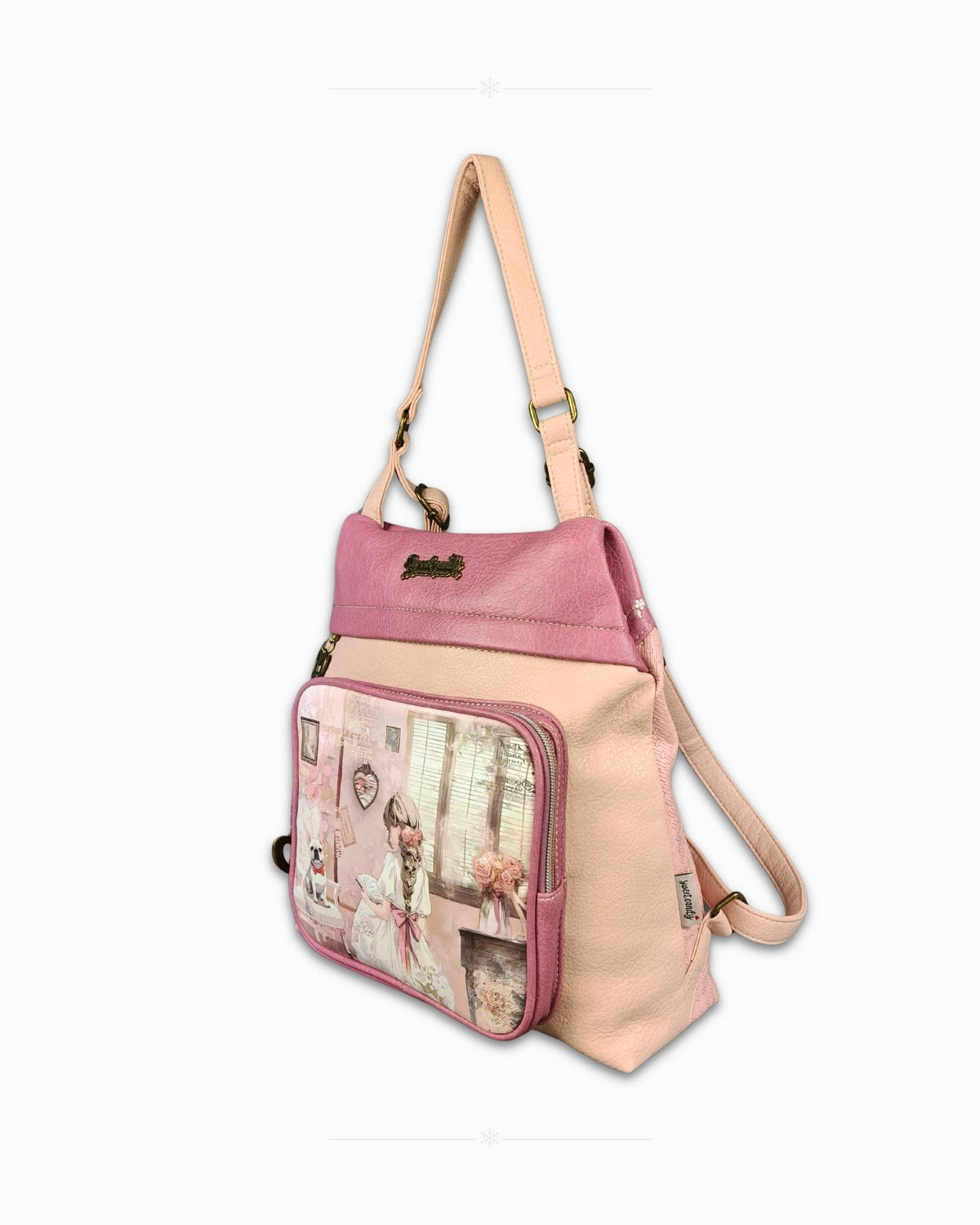 Градска чанта-раница Sweet Candy Розова приказка – страничен профил, дебелина 11 см с два предни джоба за ежедневна организация
