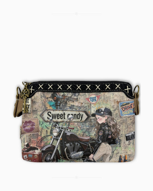 Чанта през рамо с кръстосани шевове Sweet Candy – Черно приключение