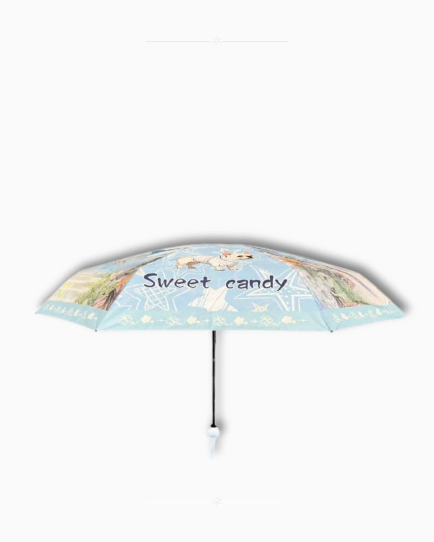 Сгъваем чадър Sweet Candy Синьо пътешествие – изглед отстрани в отворено положение