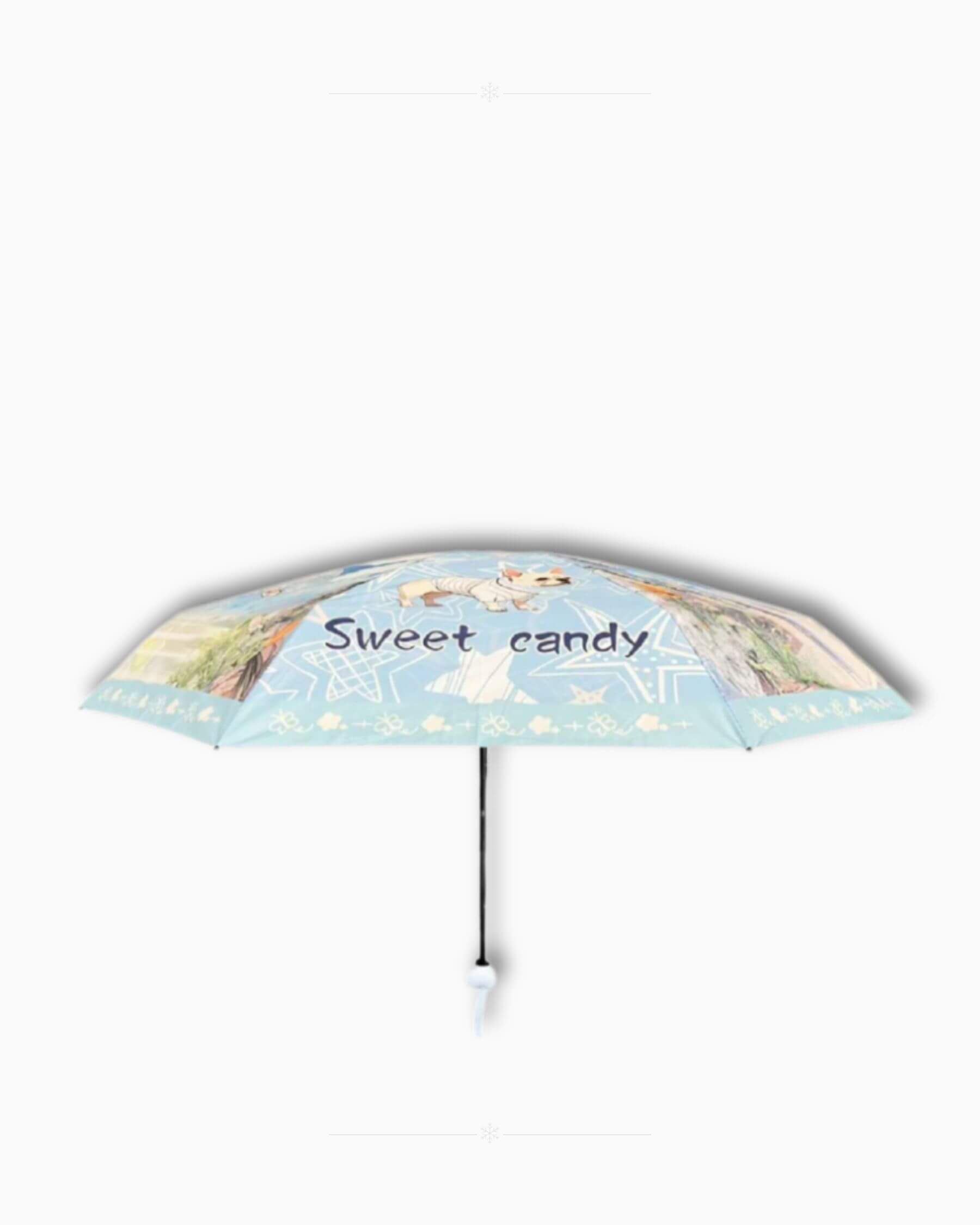 Сгъваем чадър Sweet Candy Синьо пътешествие – изглед отстрани в отворено положение
