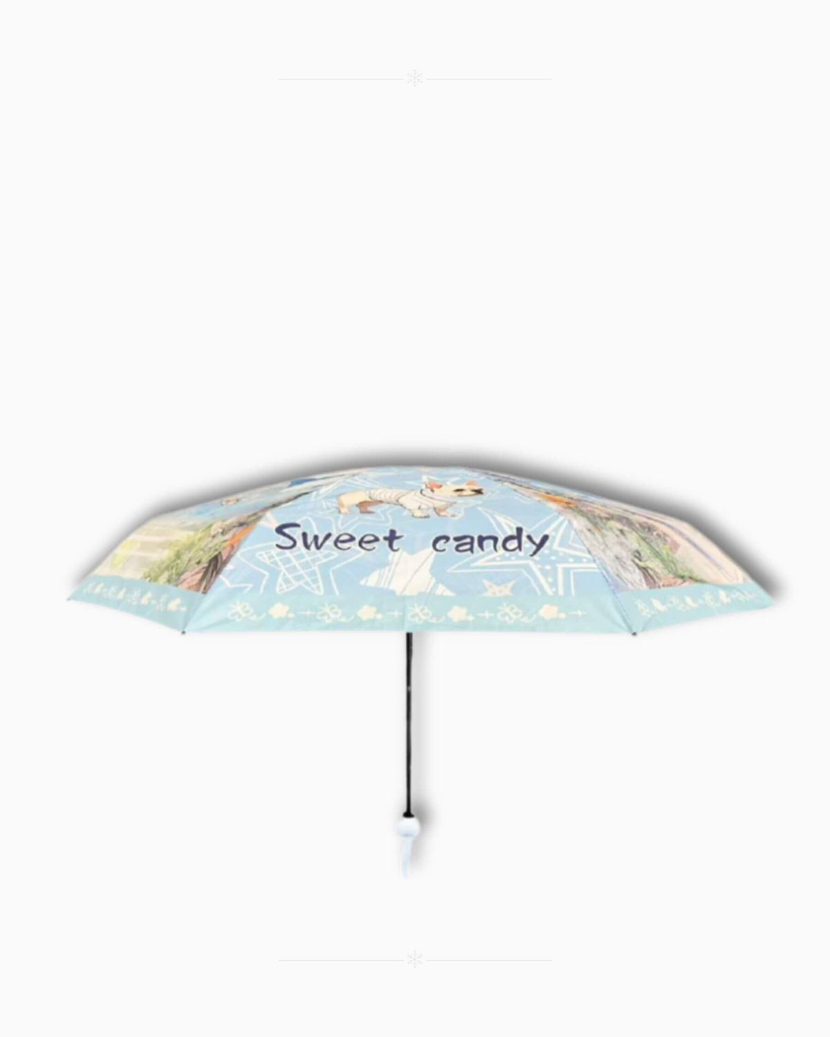 Сгъваем чадър Sweet Candy Синьо пътешествие – изглед отстрани в отворено положение