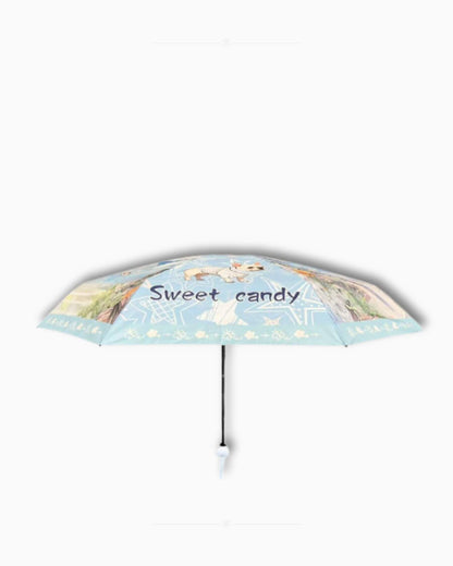 Сгъваем чадър Sweet Candy Синьо пътешествие – изглед отстрани в отворено положение
